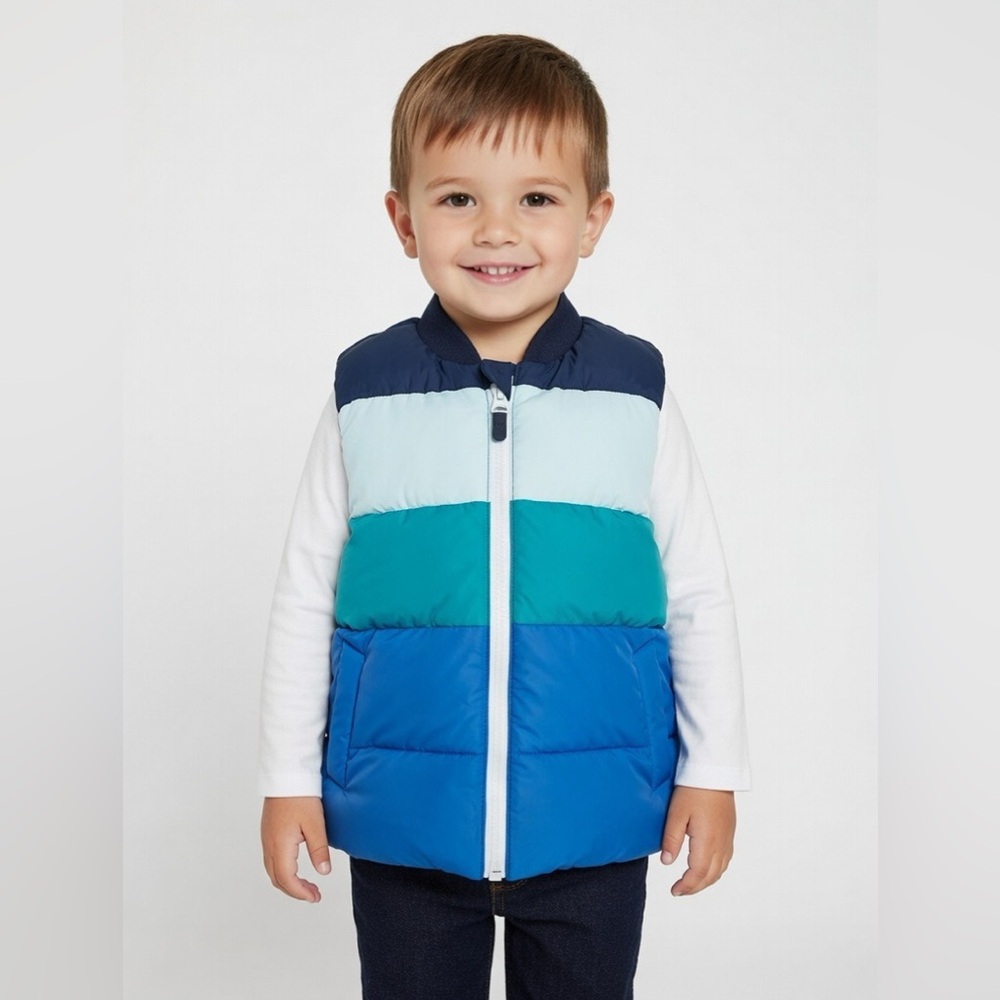 Jacadi Boys Colorblock Puffer Vest in Navy, Light Blue, Teal, Royal Blue